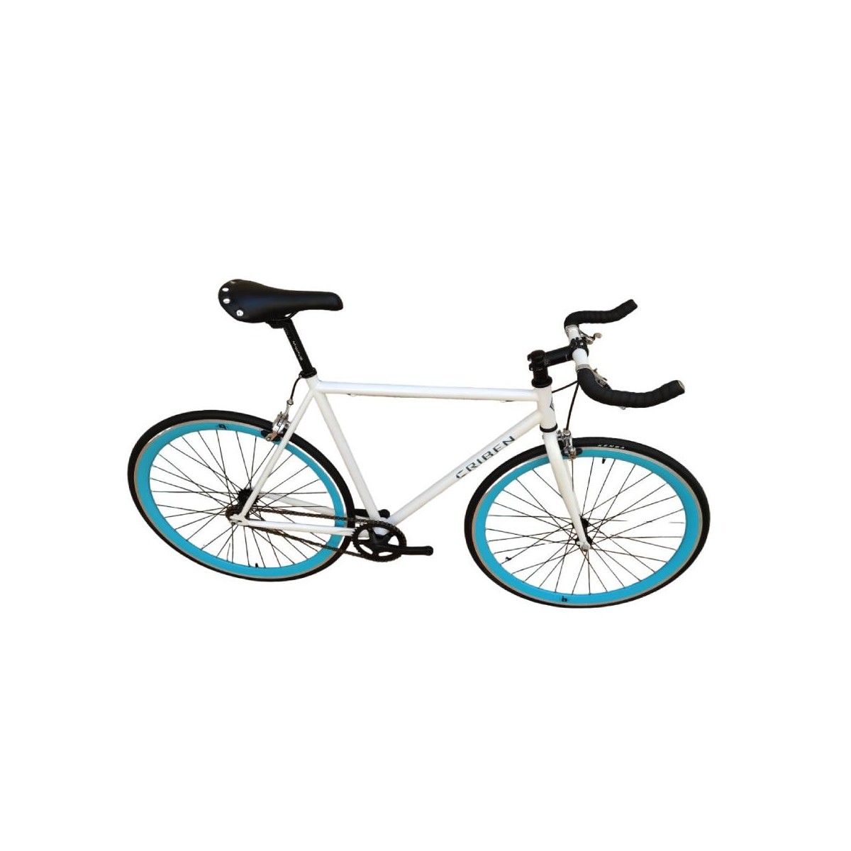 Bicicleta fixie blanca Criben y ruedas perfil