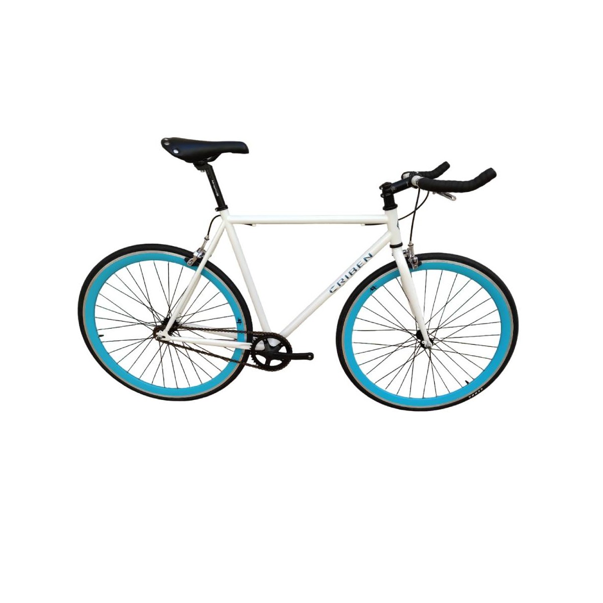 Bicicleta fixie blanca Criben y ruedas perfil